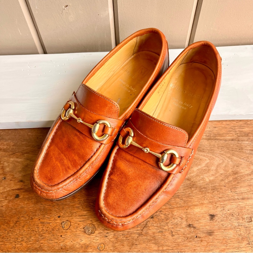 Bruno Magli Men's Brown Leather Loafers Italy with Horse Bit 7.5M